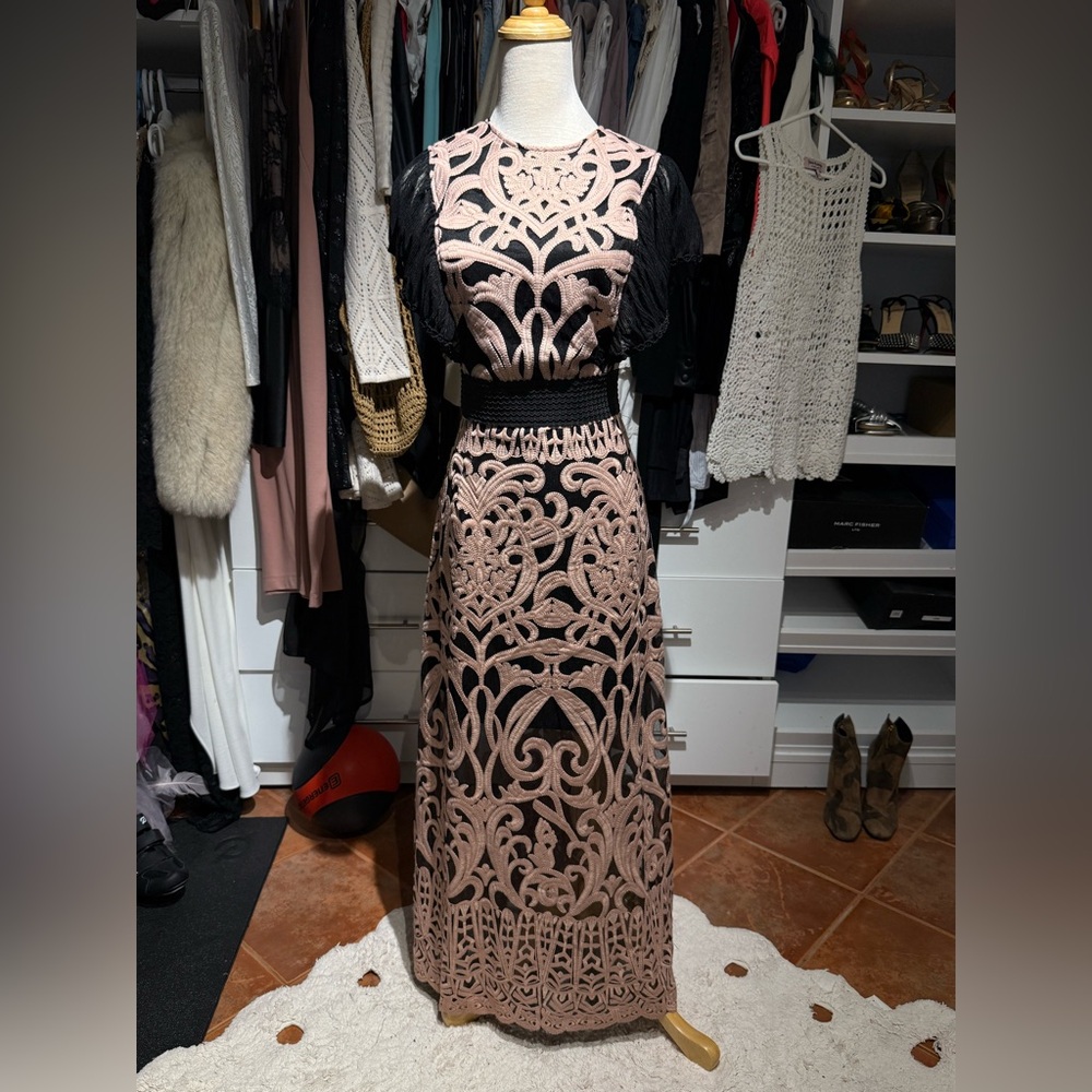 foxiedox Black and Pink Lace Midi Dress